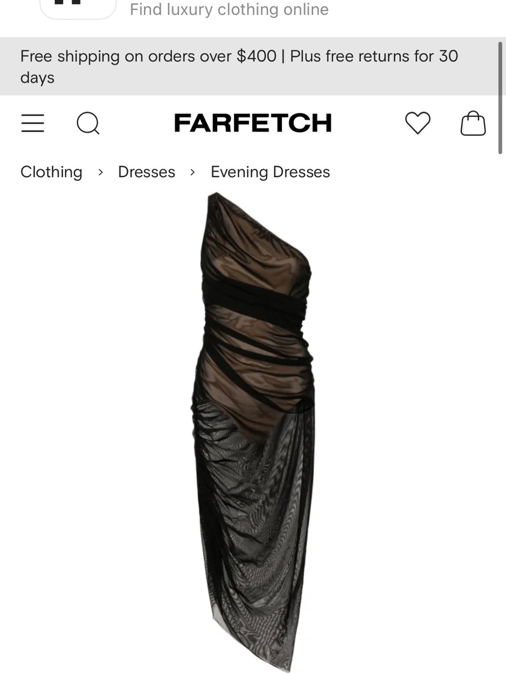 Norma Kamali - ‘Diana Gown’ - One-Shoulder Sheer Black Midi Dress XS